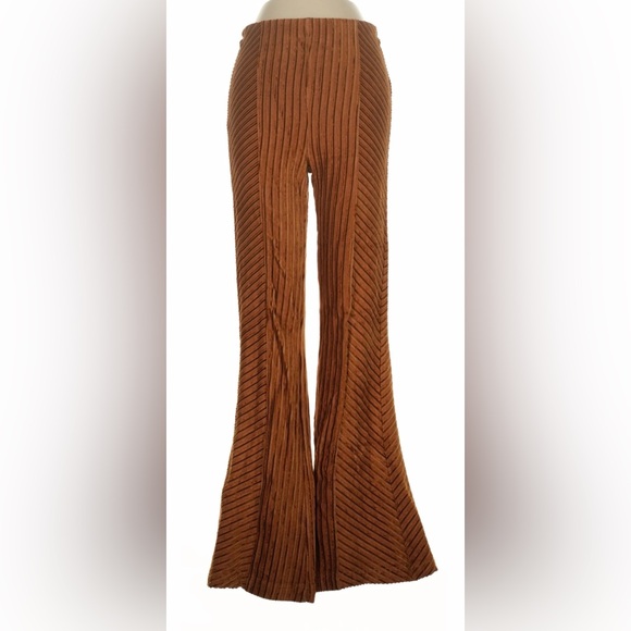 Free People Pants - Free People Ribbed Knit Flare Pants Rust Boho Festival Retro 70’s High Rise XS